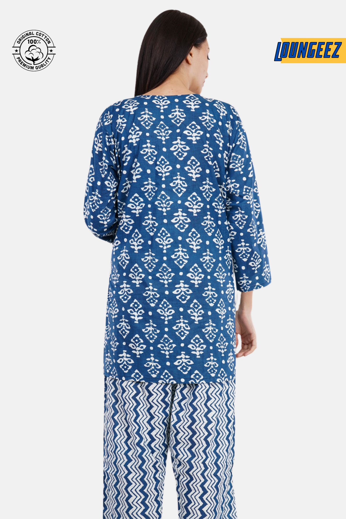 Loungeez Blue/White Printed Kurti Set