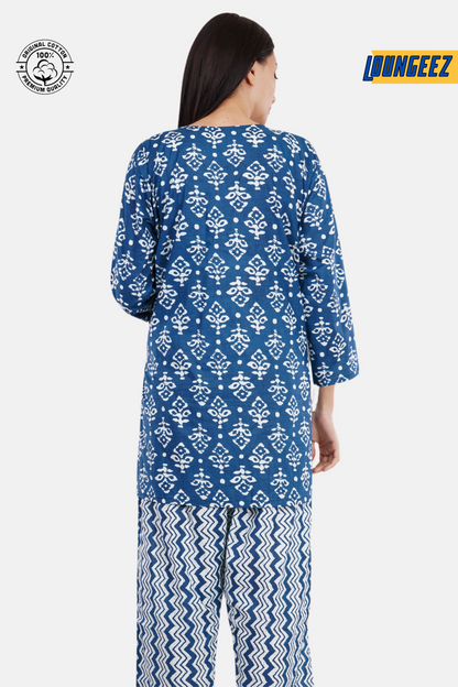 Loungeez Blue/White Printed Kurti Set