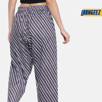 Loungeez Grey/White Striped Pure Cotton Pant