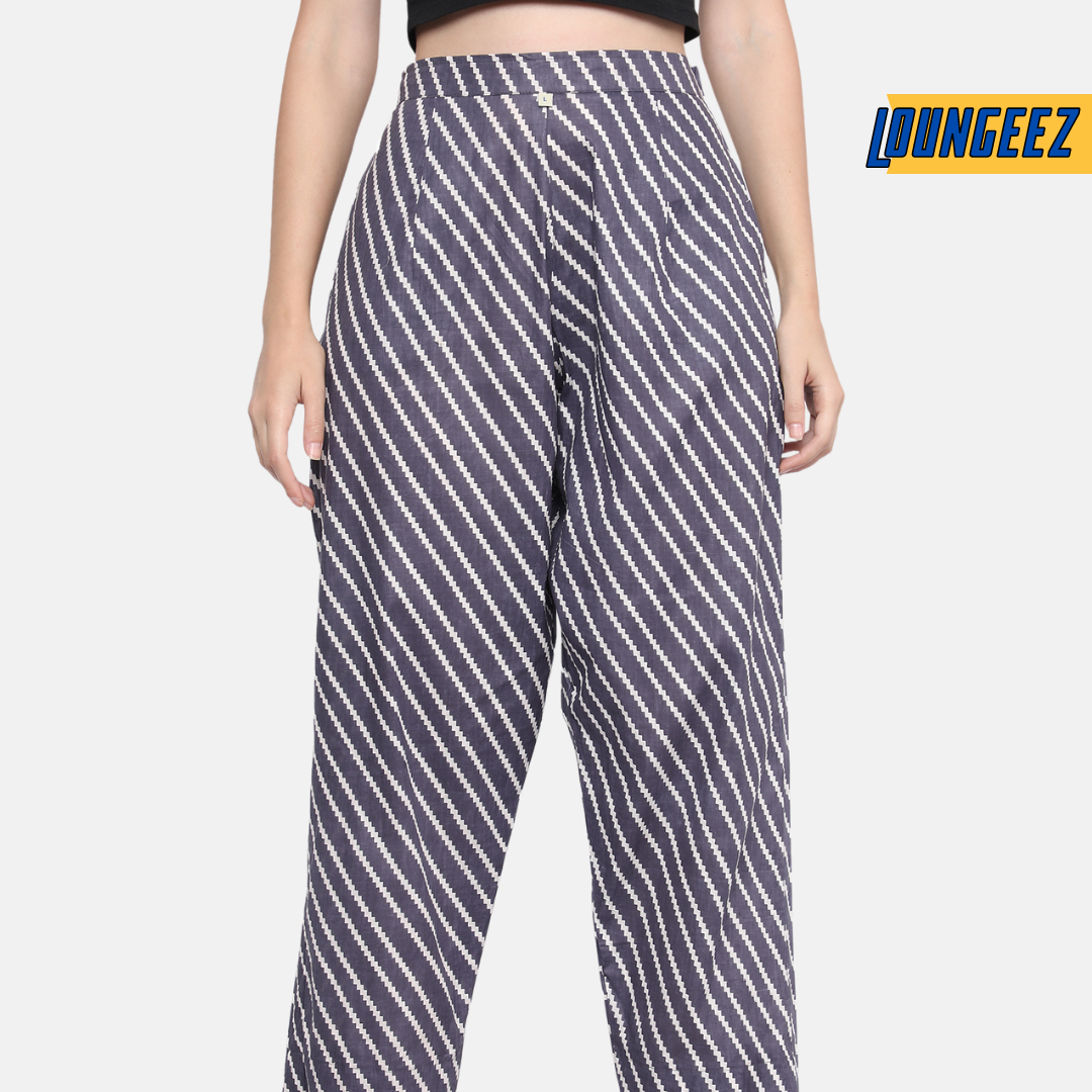 Loungeez Grey/White Striped Pure Cotton Pant