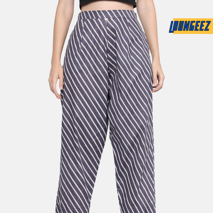 Loungeez Grey/White Striped Pure Cotton Pant