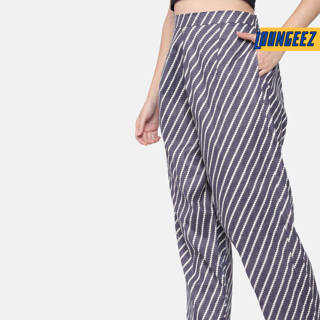 Loungeez Grey/White Striped Pure Cotton Pant