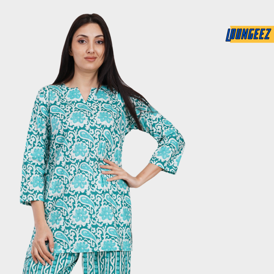 Loungeez Green Floral Printed Kurti