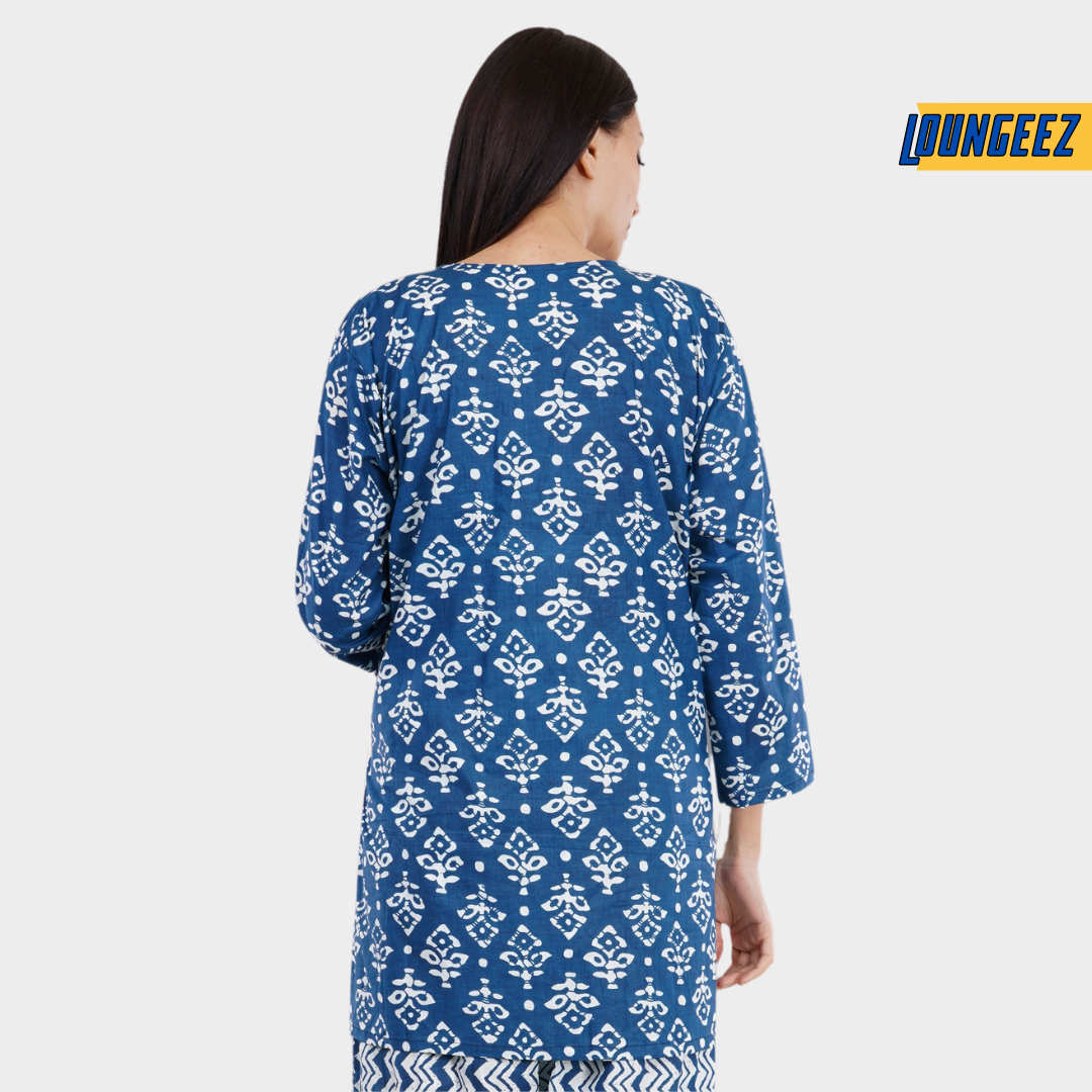 Loungeez Navy Blue Printed Kurti