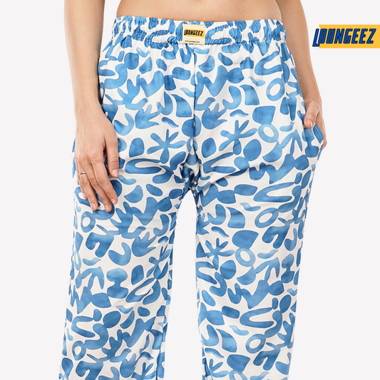 Loungeez White/Blue Printed EverLast Pajama