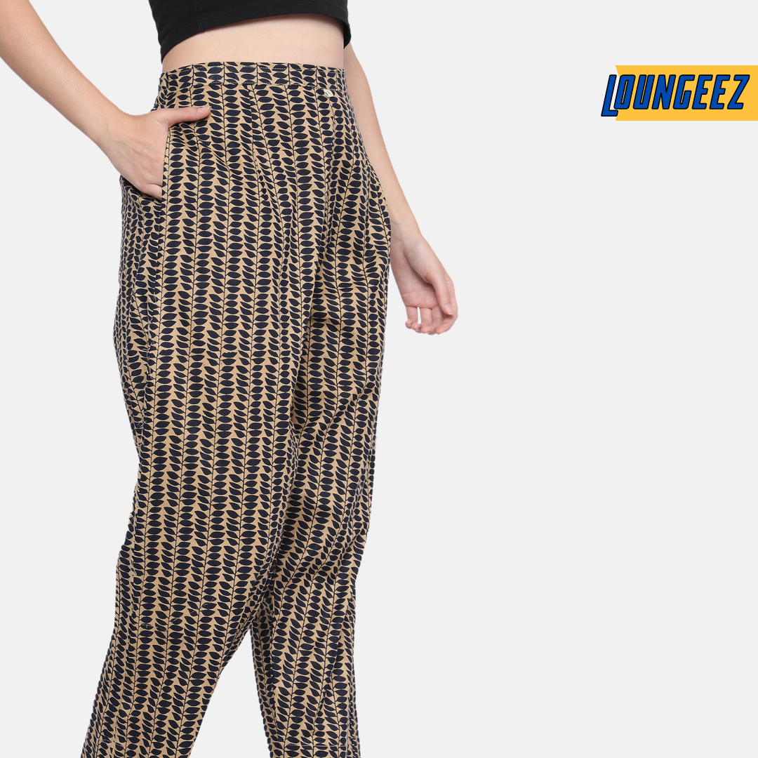 Loungeez Gold leaf printed Pure Cotton Pant