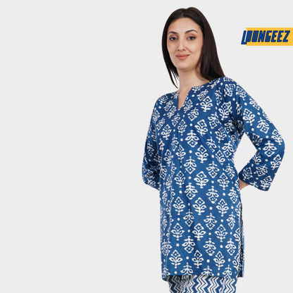 Loungeez Navy Blue Printed Kurti
