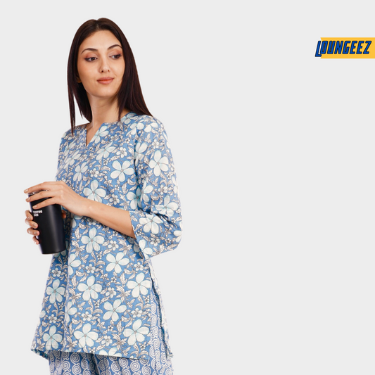 Loungeez Grey Floral Printed Kurti