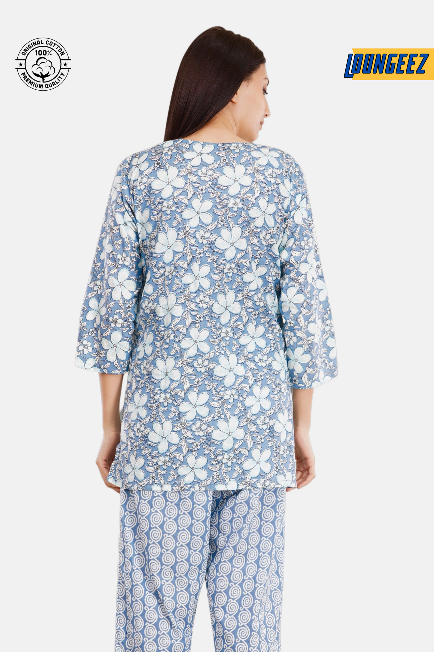 Loungeez Grey Floral Printed Kurti set