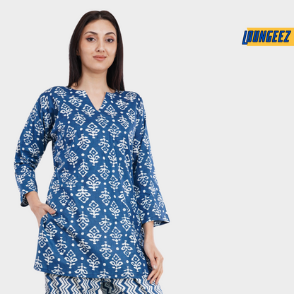 Loungeez Navy Blue Printed Kurti