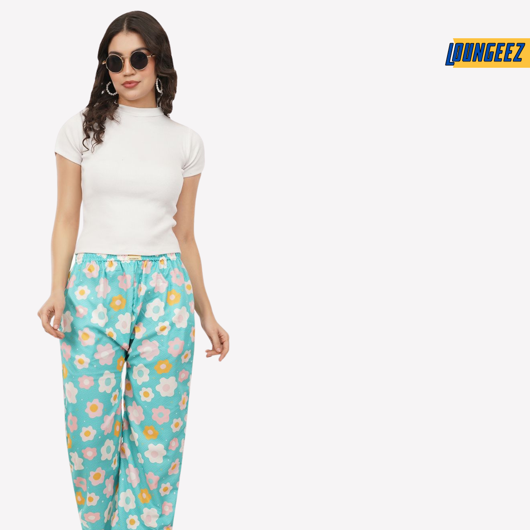 Loungeez Light Green Floral Printed Pajama