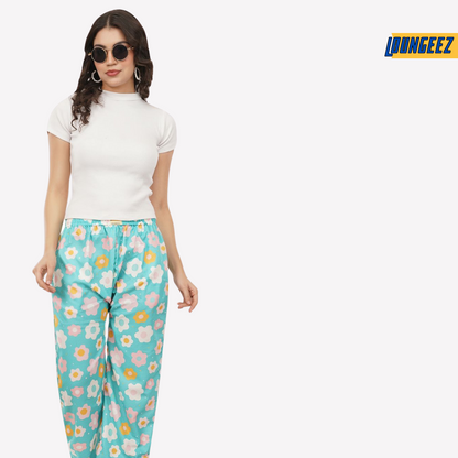 Loungeez Light Green Floral Printed Pajama