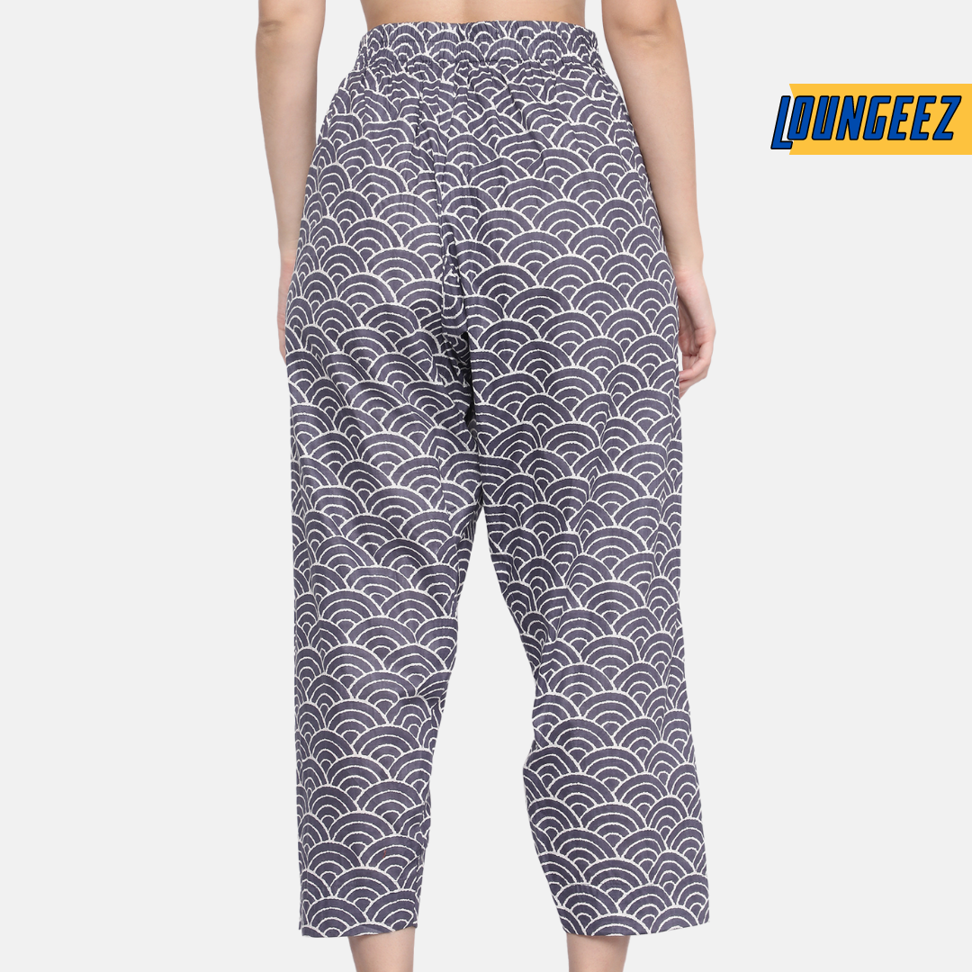 Loungeez Grey Ethnic Striped Printed Pant