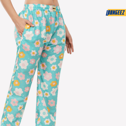 Loungeez Light Green Floral Printed Pajama