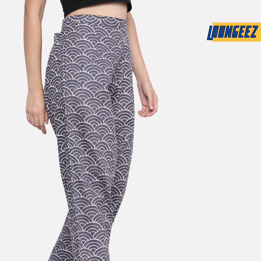 Loungeez Grey Ethnic Striped Printed Pant