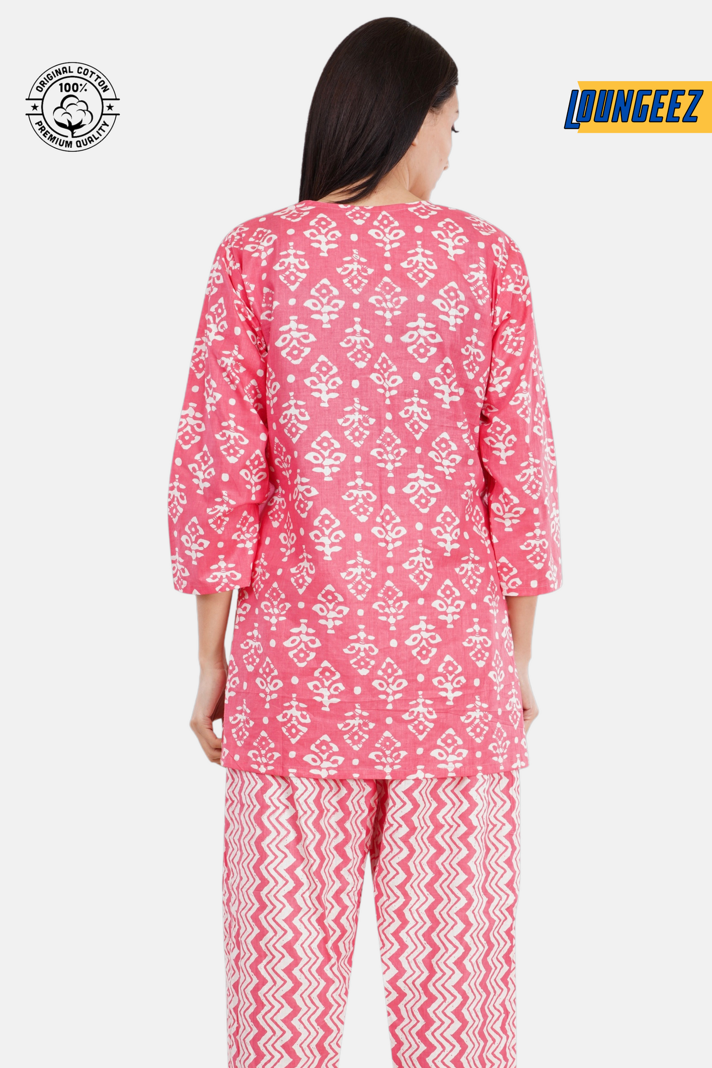 Loungeez Pink/White Kurti Set