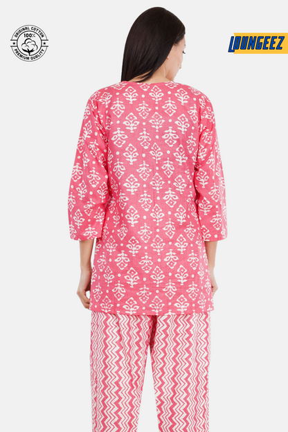 Loungeez Pink/White Kurti Set