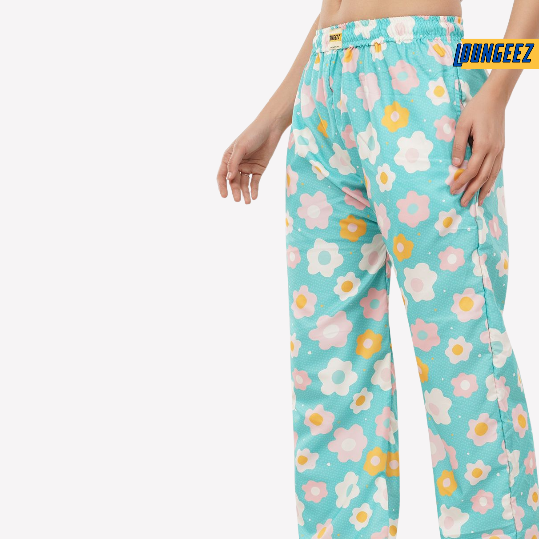 Loungeez Light Green Floral Printed Pajama