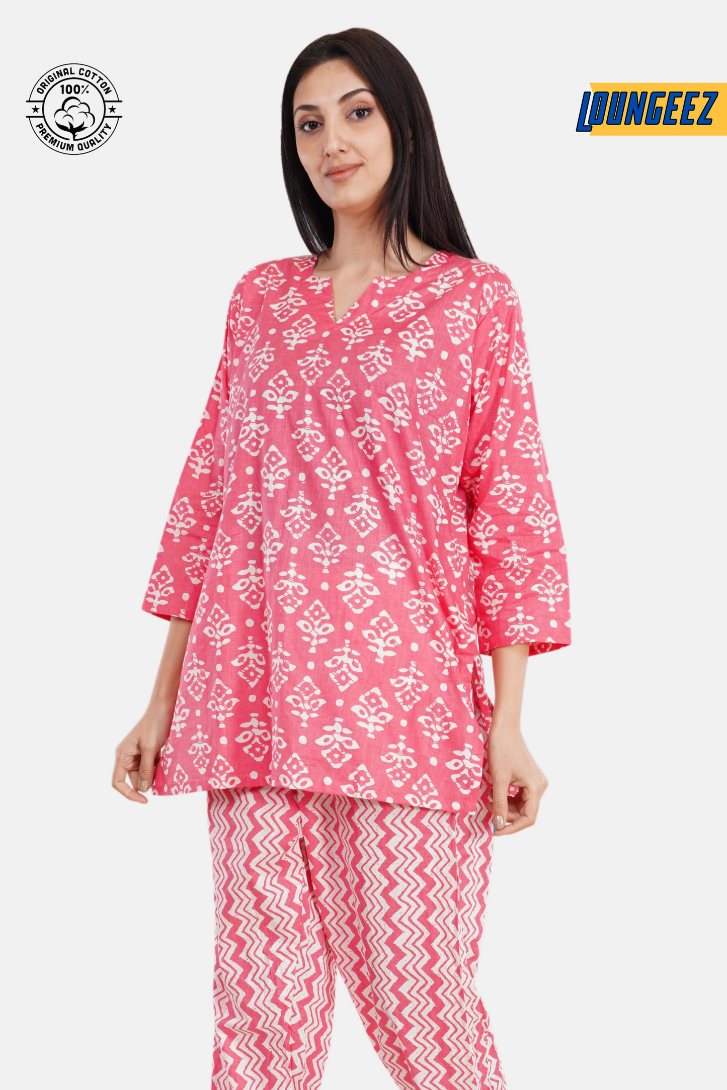 Loungeez Pink/White Kurti Set