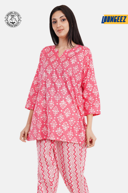 Loungeez Pink/White Kurti Set