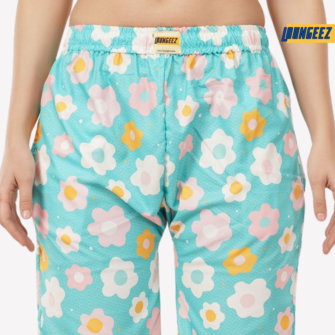 Loungeez Light Green Floral Printed Pajama
