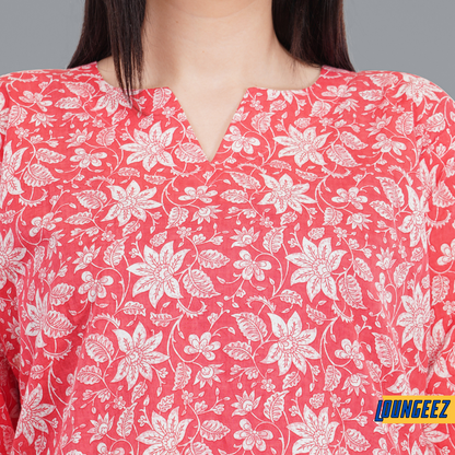 Loungeez Red Floral Printed Kurti