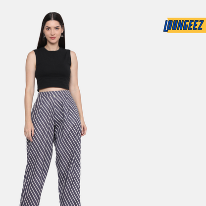 Loungeez Grey/White Striped Pure Cotton Pant
