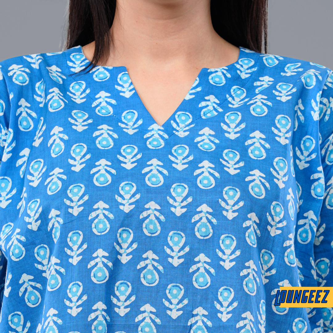 Loungeez Sky Blue Printed Kurti