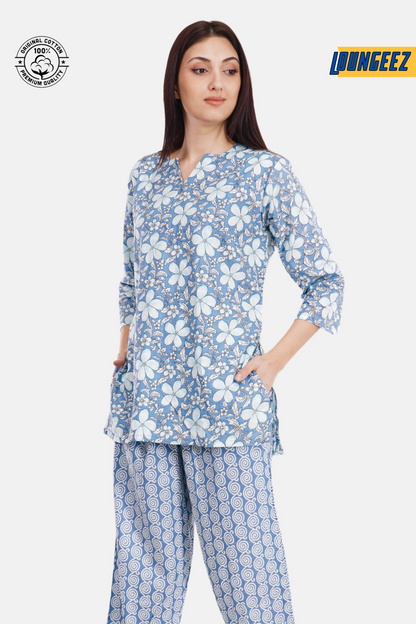 Loungeez Grey Floral Printed Kurti set