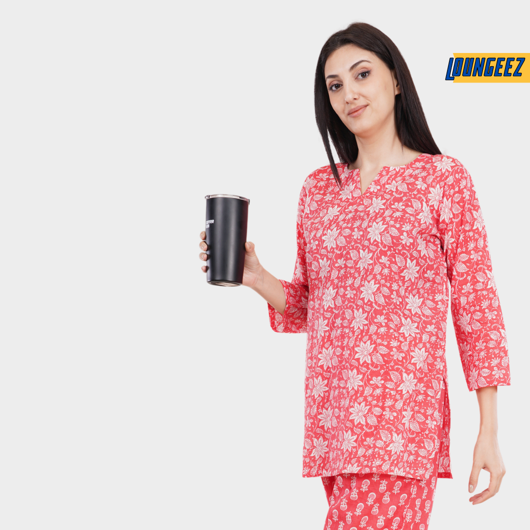 Loungeez Red Floral Printed Kurti