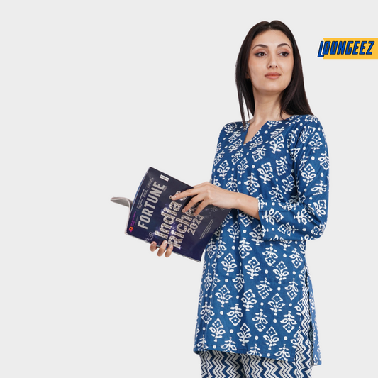 Loungeez Navy Blue Printed Kurti