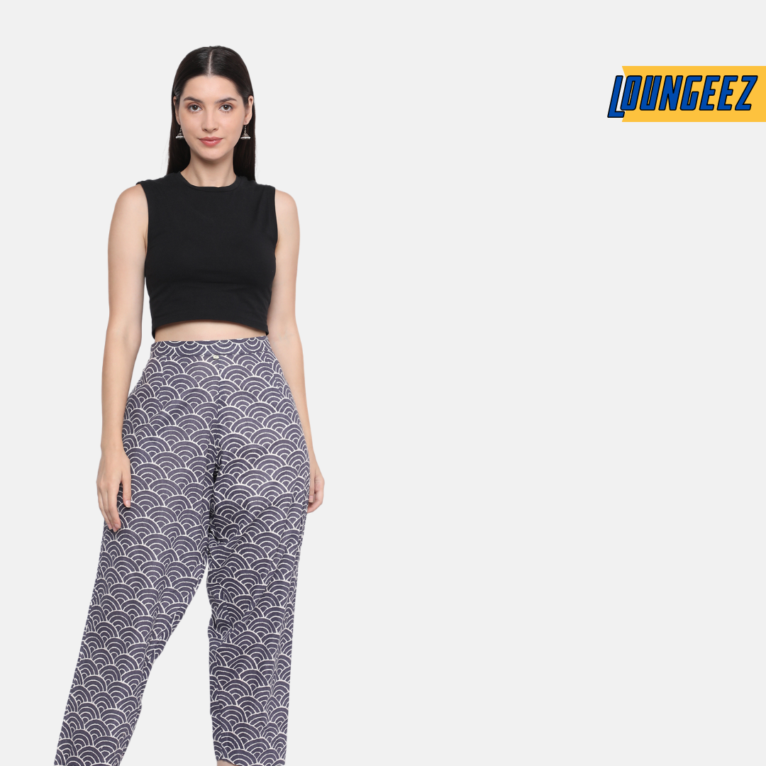 Loungeez Grey Ethnic Striped Printed Pant