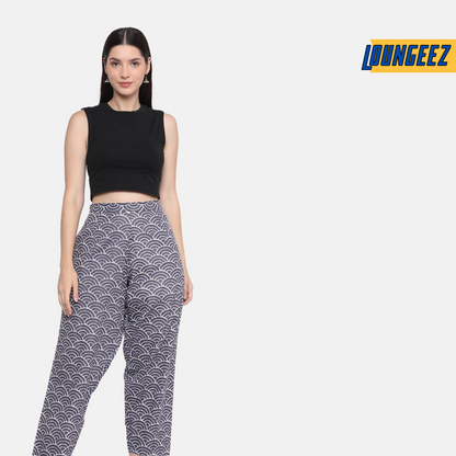 Loungeez Grey Ethnic Striped Printed Pant