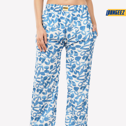 Loungeez White/Blue Printed Pajama