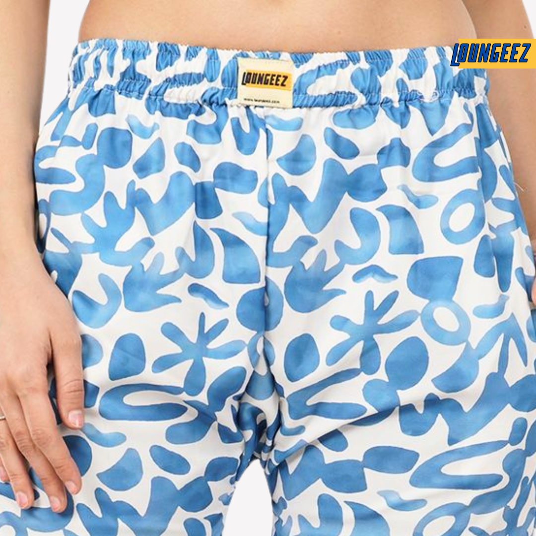 Loungeez White/Blue Printed Pajama