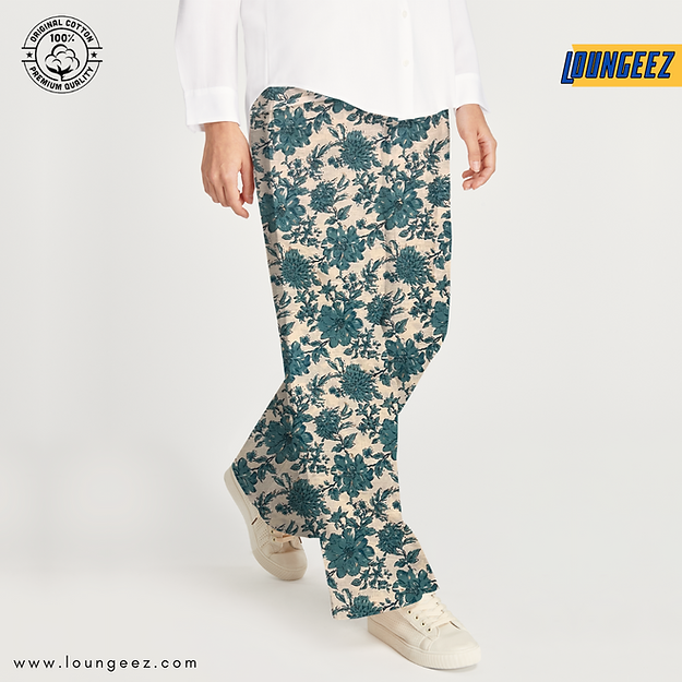 Green/Beige Floral Printed Pants