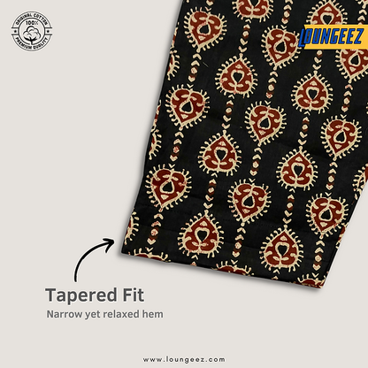 Loungeez Black/Gold/Maroon Printed Cotton Pant