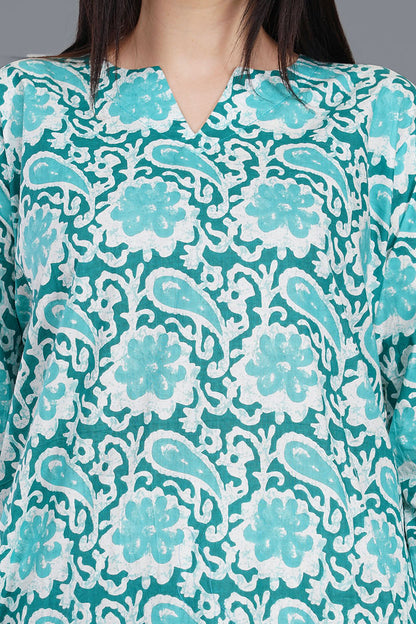 Loungeez Green Floral Printed Kurti Set