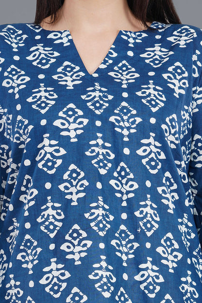 Loungeez Blue/White Printed Kurti Set