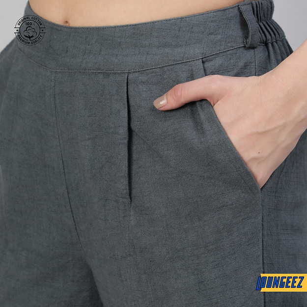 Grey Cotton Straight Pants