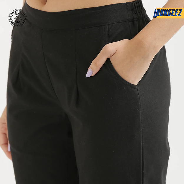 Black Cotton Straight Pant