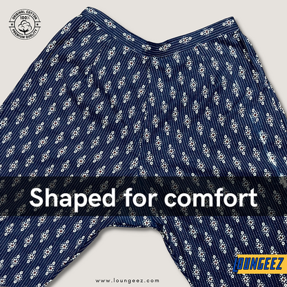 Loungeez Navy Blue Floral Printed Cotton Pant