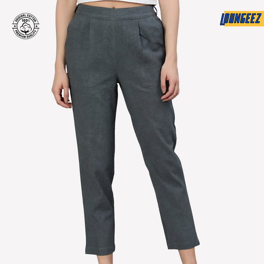 Grey Cotton Straight Pants