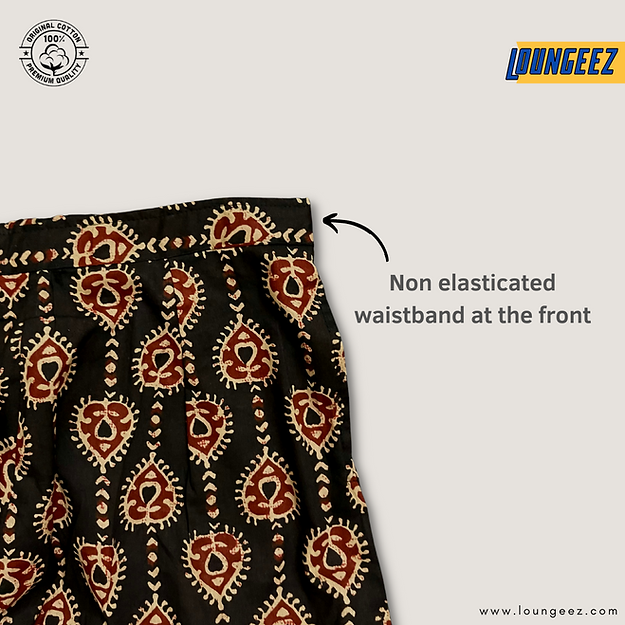 Loungeez Black/Gold/Maroon Printed Cotton Pant