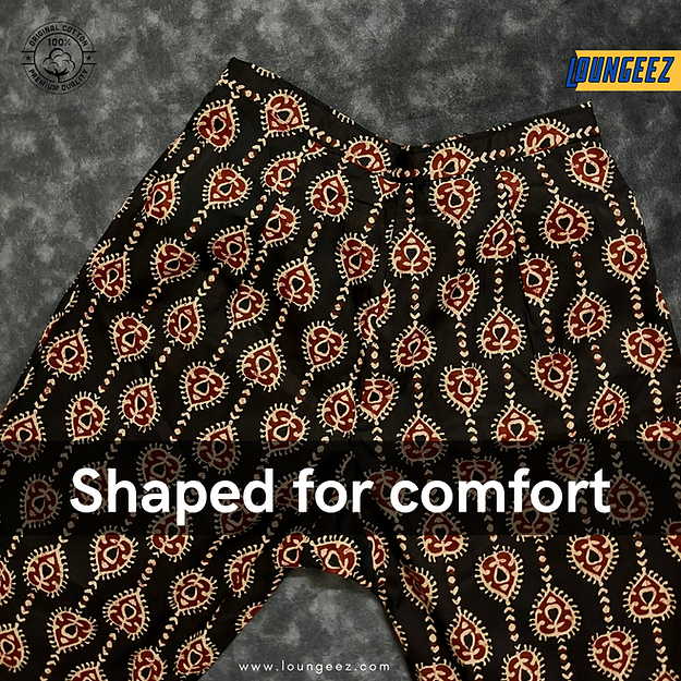 Loungeez Black/Gold/Maroon Printed Cotton Pant