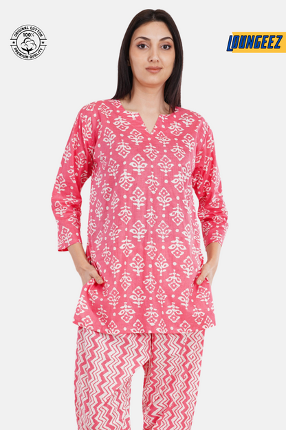 Loungeez Pink/White Kurti Set