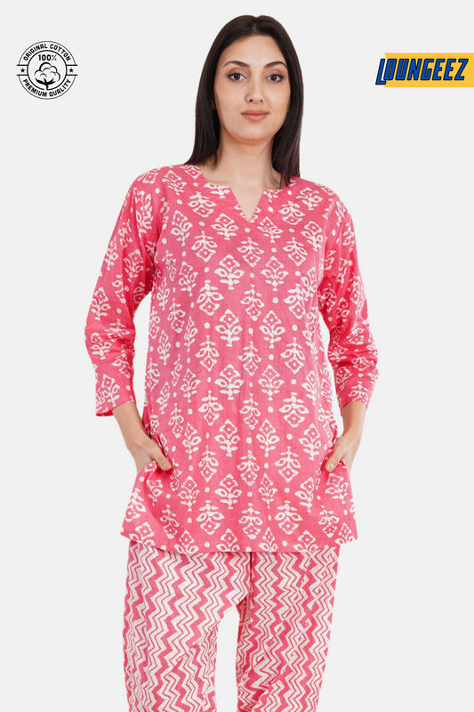 Loungeez Pink/White Kurti Set